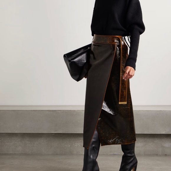 Brandon Maxwell Evelyn Mahogany Brown Maxi Wrap Skirt with Slit - Picture 2 of 4